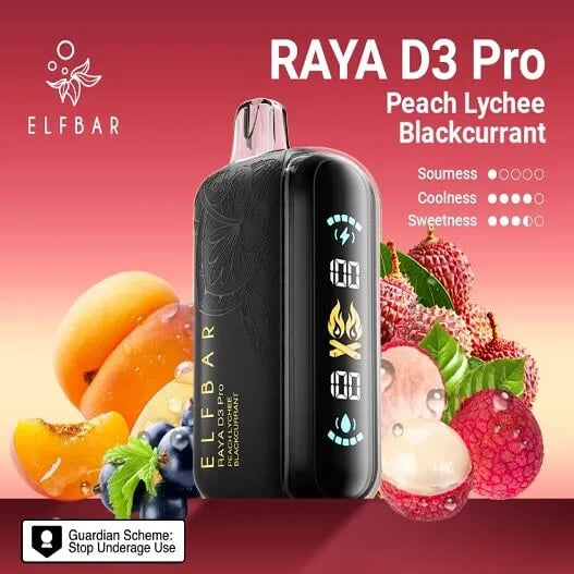 Elf Bar Raya D3 Pro 30 K – Peach Lychee Blackcurrant - Vape Shop Kolkata